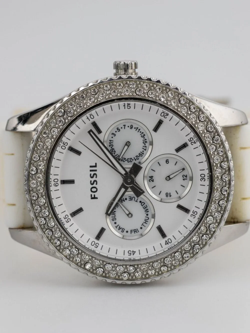 FOSSIL ES3001 Stella White Silicone Quartz Analog Women's Watch New Battery